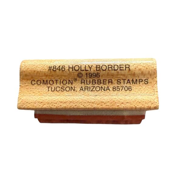 Comotion Vintage 1996 846 Holly Border Wood Mount Rubber Stamp - Picture 3 of 3